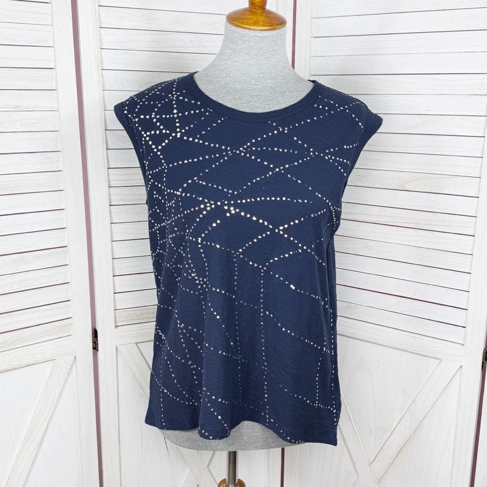 Gap Metallic Print Sleeveless Muscle T Shirt Blue Silver XS Tank Top
